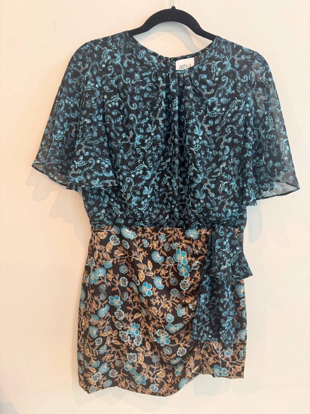 MISA Los Angeles Talia Mixed Print Ruched Mini Dress Size M